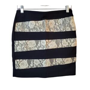 Heart Crush Womens Pull On Pencil Mini Skirt Size M Juniors Black Ivory Lace